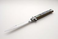 Frank Beltrame 11" Abalone Stiletto Automatic Knife Satin Bayonet