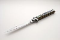 Frank Beltrame 11" Abalone Stiletto Automatic Knife Satin Bayonet