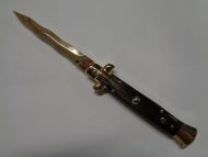 Frank B 9 Inch Italian Stiletto Automatic Knife Dark Horn Gold Kriss