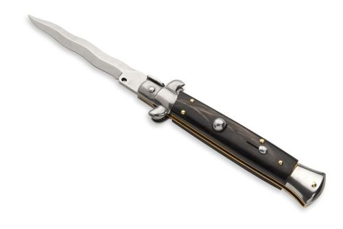 Frank B 9 Inch Italian Stiletto Automatic Knife Dark Horn Kriss