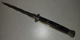 Frank Beltrame 11 Inch Ebony Wood Stiletto Automatic Knife Satin Kriss