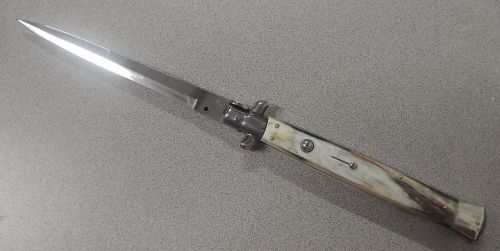 Frank Beltrame 11" Brazilian Horn Stiletto Automatic Knife Satin Bayonet