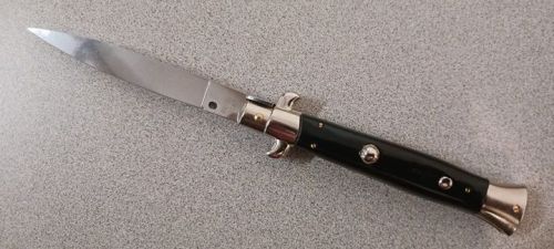 Frank Beltrame Knives 9 Inch Black Automatic Knife Polished Flat Blade