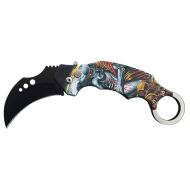 5" Closed Skeleton Switch Blade Karambit Knife Finger Ring Robot Love
