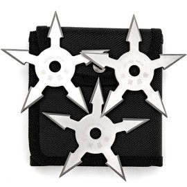 Khoga Ninja Set of 3 Sure Stick Five Point Shuriken Throwing Stars Silver