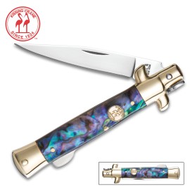 Kissing Crane Abalone Stiletto Folding Pocket Knife