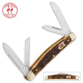 Kissing Crane Congress Folding Knife Amber Bone