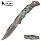 Kriegar Damascus Blade Abalone Handle Folding Pocket Knife