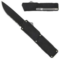 Lightning Supreme Black D/A OTF Automatic Knife Drop Point Black Serrated