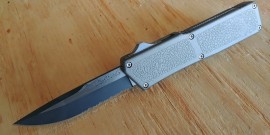 Lightning Grey D/A OTF Automatic Knife Two Tone Drop Serrated