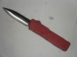 Lightning Red D/A OTF Automatic Knife Satin Dagger Serrated