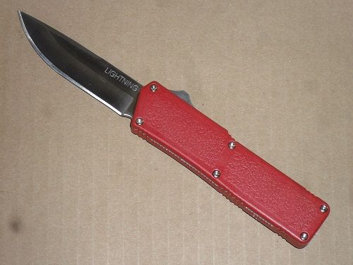 Lightning Bright Red D/A OTF Automatic Knife Satin Drop Point