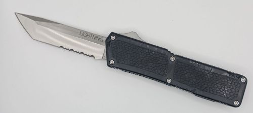 Lightning Supreme Black D/A OTF Automatic Knife Tanto Point Satin Serrated