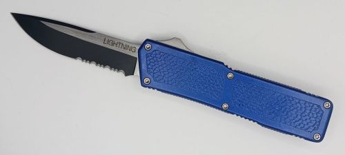 Lightning Supreme Blue D/A OTF Automatic Knife Drop Point Two Tone Serrated