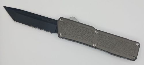 Lightning Supreme Gray D/A OTF Automatic Knife Tanto Point Black Serrated
