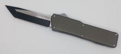 Lightning Supreme Gray D/A OTF Automatic Knife Tanto Point Two Tone Plain
