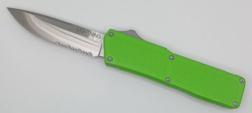 Lightning Supreme Green D/A OTF Automatic Knife Drop Point Satin Serrated