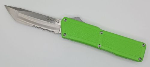 Lightning Supreme Green D/A OTF Automatic Knife Tanto Point Satin Serrated