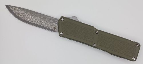Lightning Supreme OD Green D/A OTF Automatic Knife Drop Point Damascus Plain