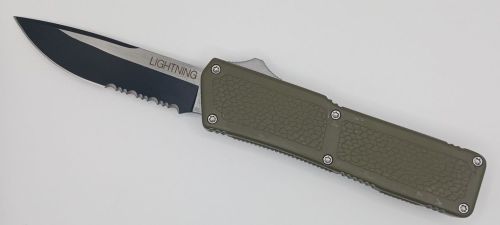 Lightning Supreme OD Green D/A OTF Automatic Knife Drop Point Two Tone Serrated