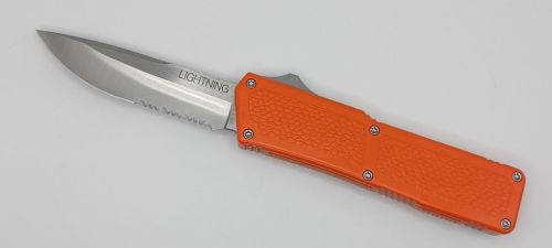 Lightning Supreme Orange D/A OTF Automatic Knife Drop Point Satin Serrated