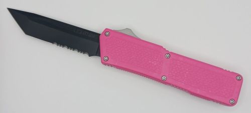 Lightning Supreme Pink D/A OTF Automatic Knife Tanto Point Black Serrated