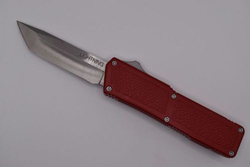 Lightning Supreme Red D/A OTF Automatic Knife Tanto Point Satin Plain