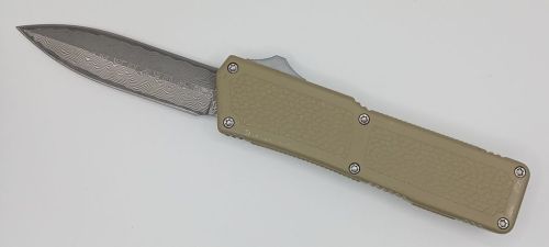 Lightning Supreme Tan D/A OTF Automatic Knife Dagger Point Damascus Plain