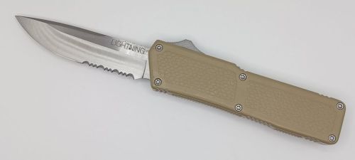Lightning Supreme Tan D/A OTF Automatic Knife Drop Point Satin Serrated