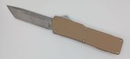 Lightning Supreme Tan D/A OTF Automatic Knife Tanto Point Damascus Plain