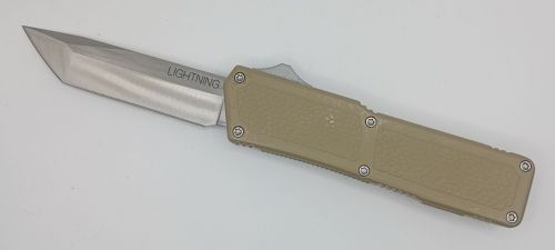 Lightning Supreme Tan D/A OTF Automatic Knife Tanto Point Satin Plain