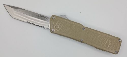 Lightning Supreme Tan D/A OTF Automatic Knife Tanto Point Satin Serrated