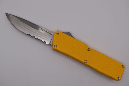 Lightning Supreme Yellow D/A OTF Automatic Knife Drop Point Satin Serrated
