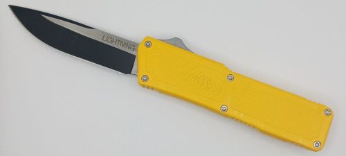 Lightning Supreme Yellow D/A OTF Automatic Knife Drop Point Two Tone Plain
