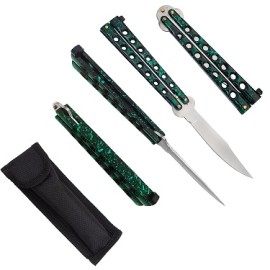 Martial Arts Thick Heavy Marble Green Butterfly Knife