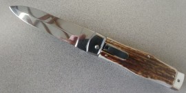 Mikov Stag Bone Bottom Bolster Leverlock Automatic Knife Satin Dagger