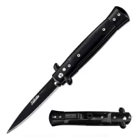 Milano 9" Stiletto Black Button Release Automatic Knife Black Bayonet