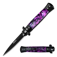 Milano 9" Stiletto Purple Pearl Button Release Automatic Knife Black Bayonet