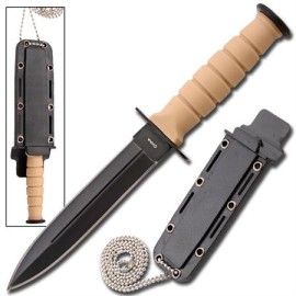 Military Survival Spear Point Mini Neck Knife Beige