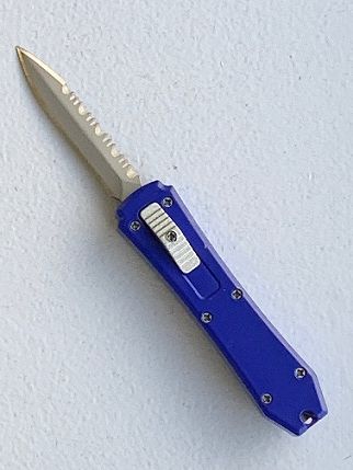 Mini Coffin 5.25" Dark Blue D/A OTF Automatic Knife Satin Serrated Dagger