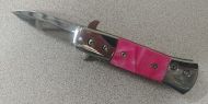 Mini Pink Stiletto Assisted Opening Knife Satin Bayo