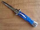 Old School 9" Blue Pearl Stiletto D/A OTF Automatic Knife Satin Bayo