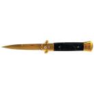 Old School Classic Black Marble Stiletto Auto Switch Blade Knife (3.75" Gold Bayonet)