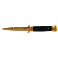 9" Coil Spring Gold Black Marble Milano Stiletto Automatic Knife (4" Bayonet)