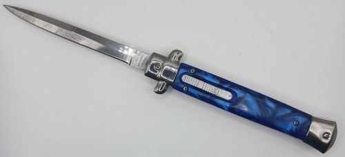 Old School Mago 11" Blue Pearl Stiletto D/A OTF Automatic Knife Satin Dagger