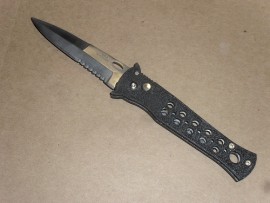 Old School Stock Black Holes Automatic Knife Satin Serrated Bayo