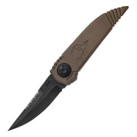 Paragon Phoenix Flat Dark Earth Gravity Knife Black Drop Point Top Serrated