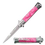 Pink Pearl 3-Coil Spring Milano Stiletto Automatic Knife Stainless Steel (4" Blade)