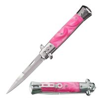 Pink Pearl 3-Coil Spring Milano Stiletto Automatic Knife Stainless Steel (4" Blade)