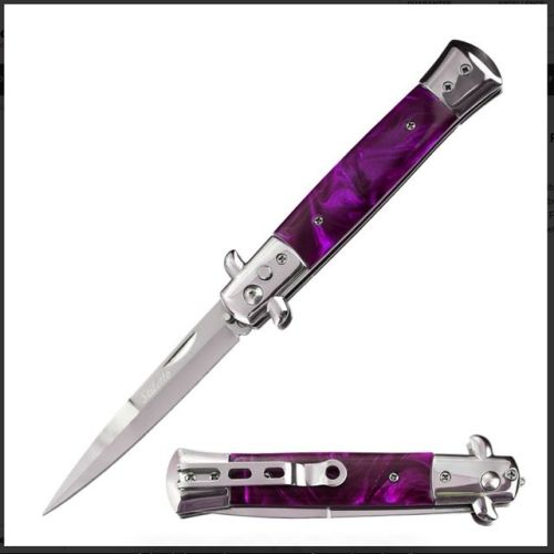 Purple Emerald 3-Coil Spring Milano Stiletto Automatic Knife Stainless Steel (4" Blade)
